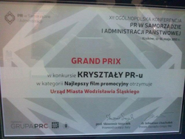 Miasto Wodzisław otrzymało Grand Prix za najlepszy film promocyjny