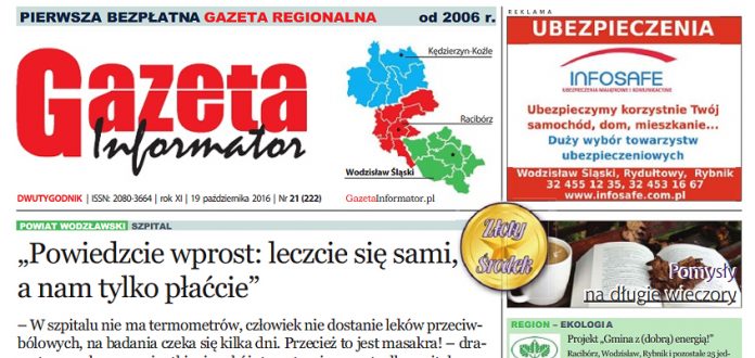 Gazeta Informator nr 222. „Powiedzcie wprost: leczcie się sami, a nam tylko płaćcie” 